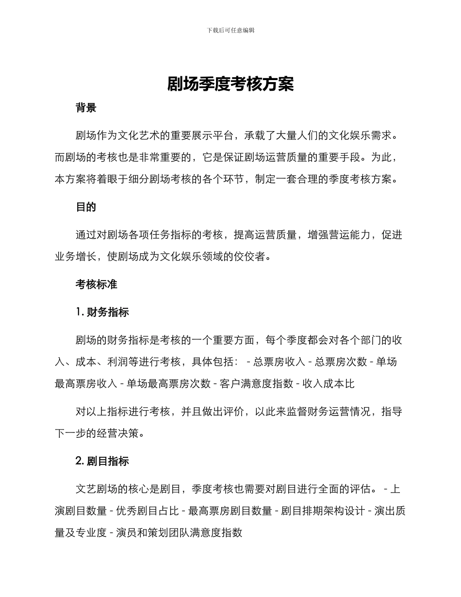 剧场季度考核方案_第1页