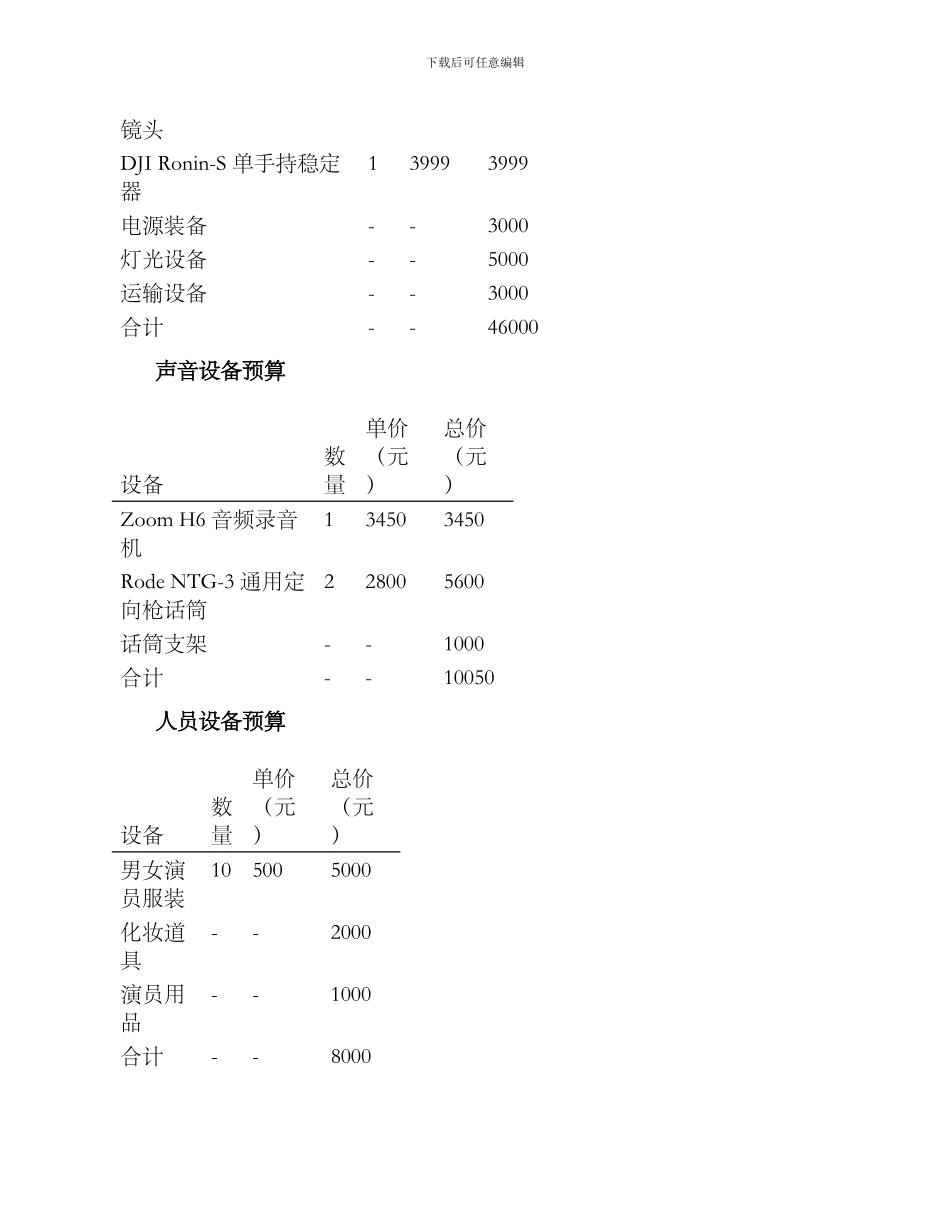 剧组设备预算方案_第2页