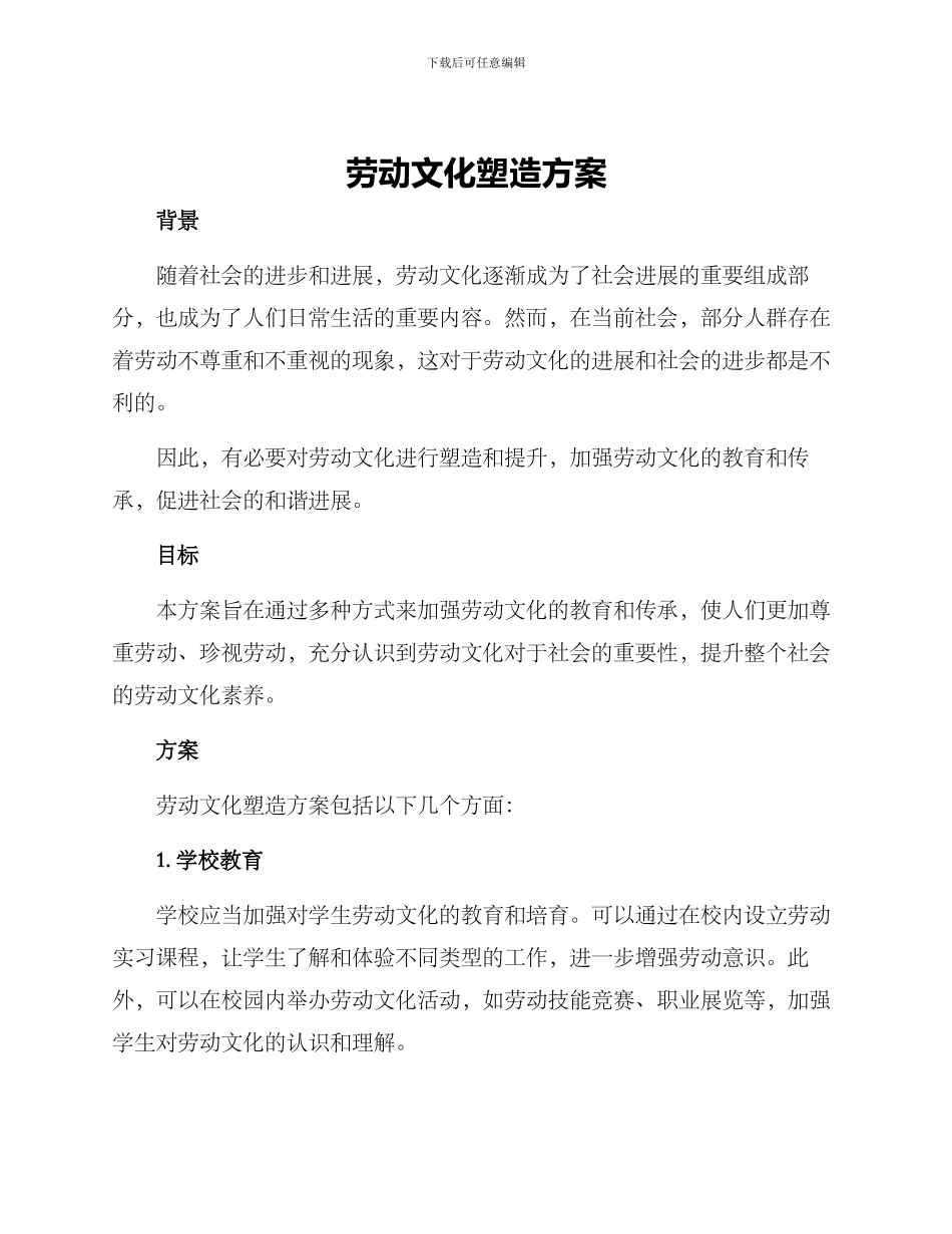 劳动文化塑造方案_第1页