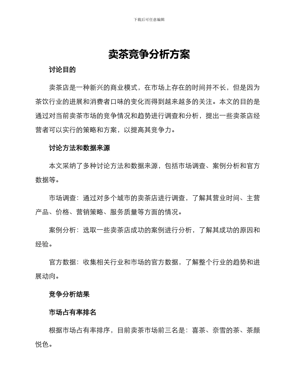 卖茶竞争分析方案_第1页