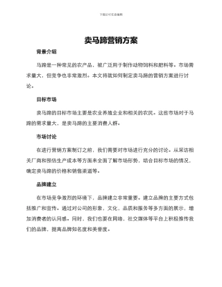 卖马蹄营销方案