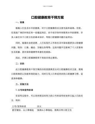 口腔健康教育干预方案
