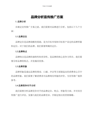 品牌分析宣传推广方案