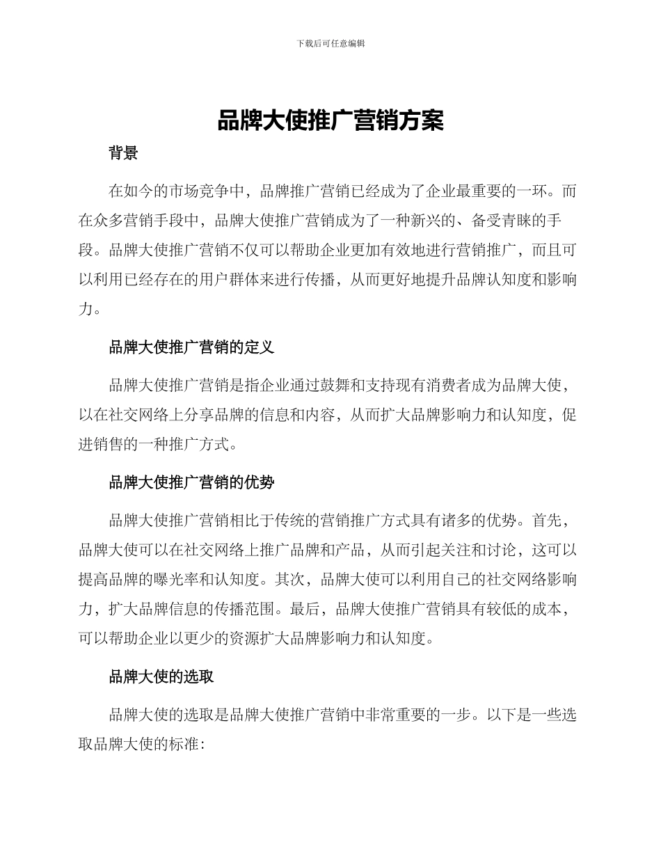 品牌大使推广营销方案_第1页