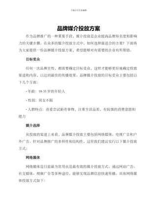品牌媒介投放方案