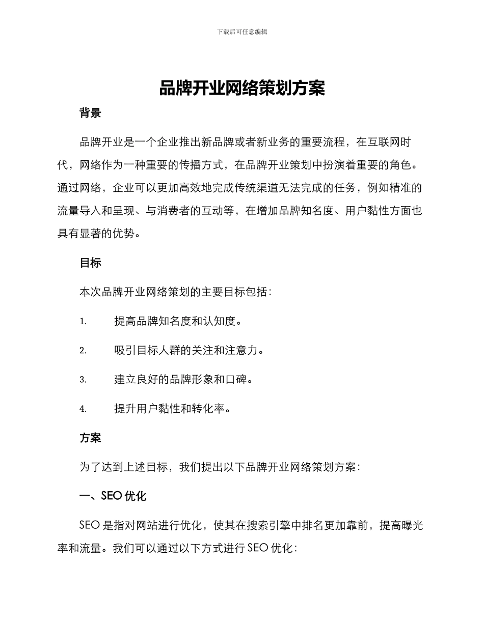 品牌开业网络策划方案_第1页