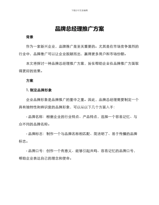品牌总经理推广方案