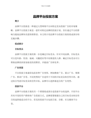 品牌平台投放方案