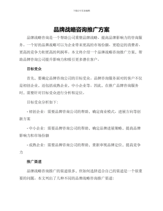 品牌战略咨询推广方案