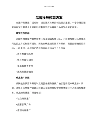 品牌投放预算方案