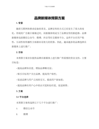 品牌新媒体预算方案