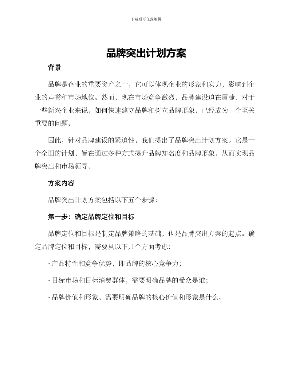 品牌突出计划方案_第1页