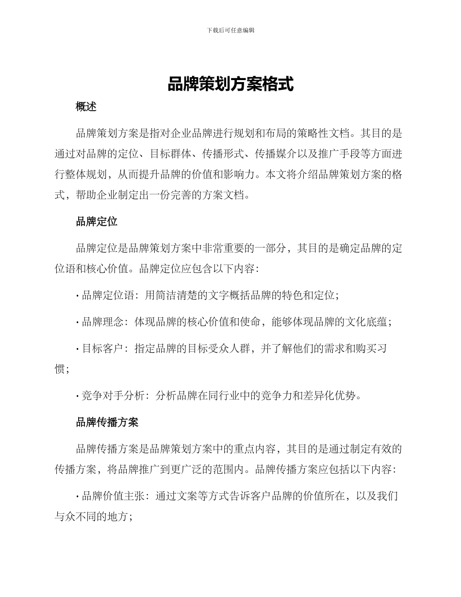 品牌策划方案格式_第1页