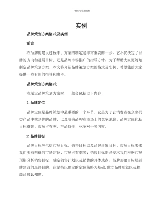 品牌策划方案格式及