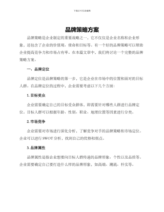 品牌策略方案