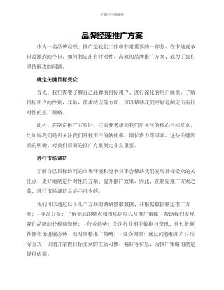 品牌经理推广方案
