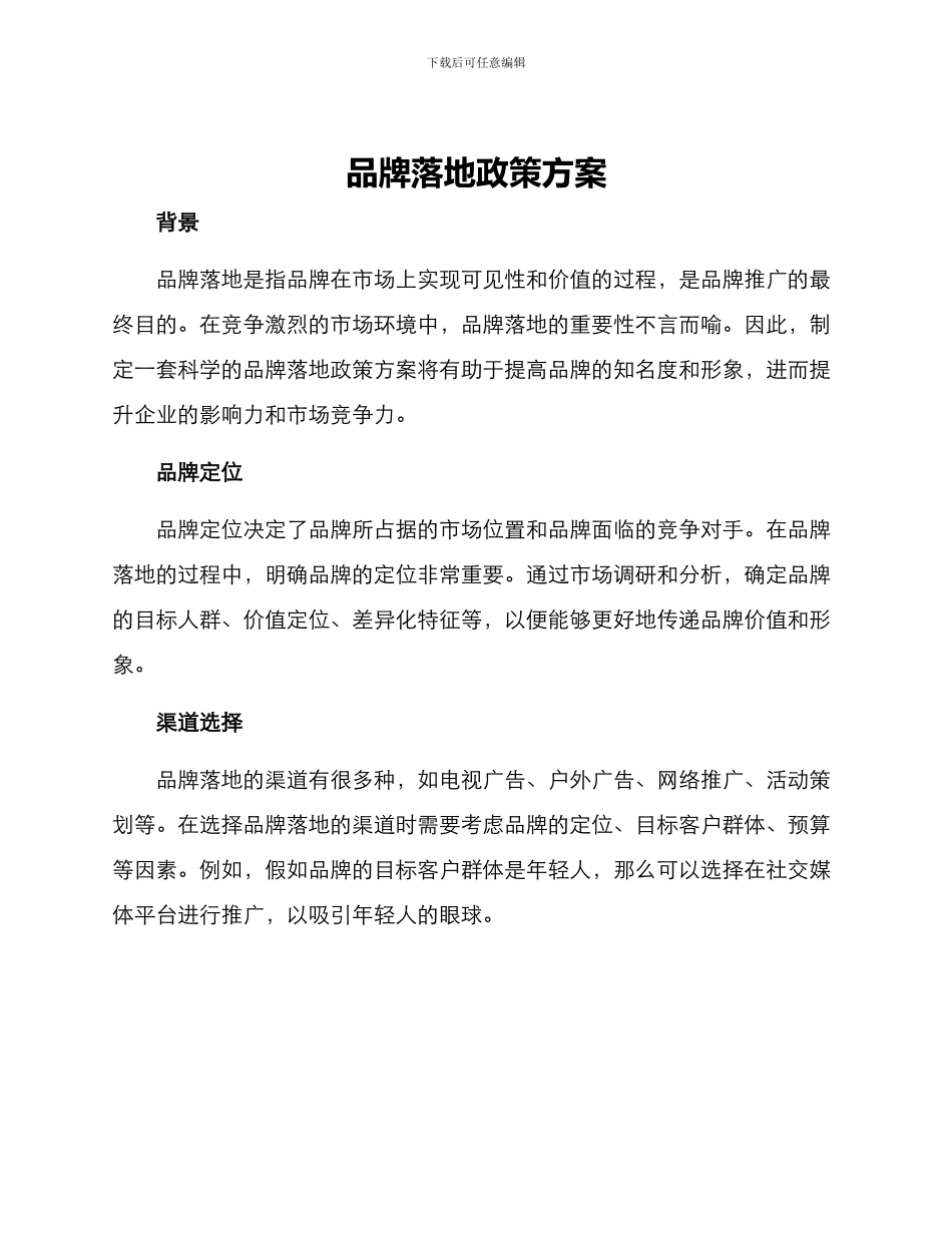 品牌落地政策方案_第1页