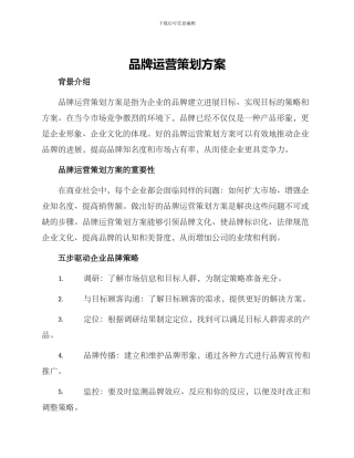 品牌运营策划方案