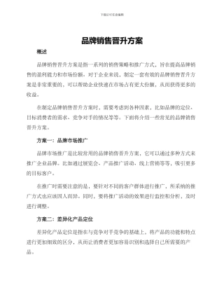 品牌销售晋升方案