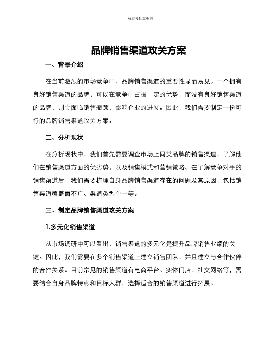 品牌销售渠道攻关方案_第1页