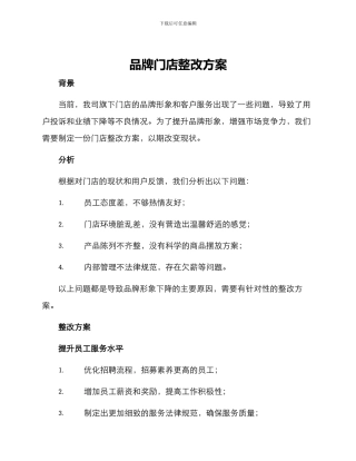 品牌门店整改方案