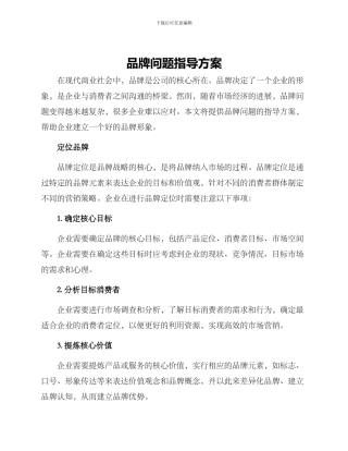 品牌问题指导方案