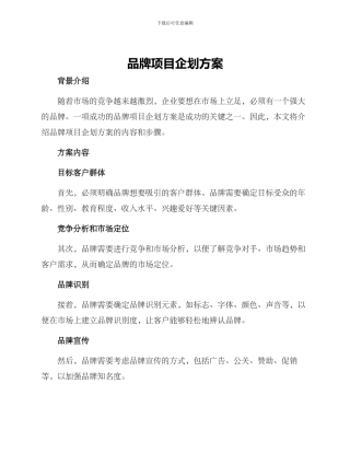 品牌项目企划方案
