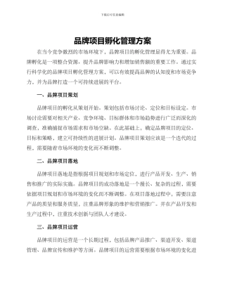 品牌项目孵化管理方案
