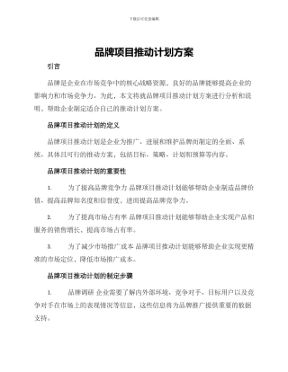 品牌项目推进计划方案