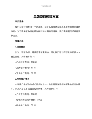 品牌项目预算方案