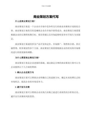 商业策划方案代写