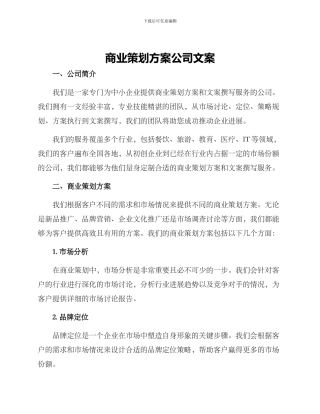 商业策划方案公司文案
