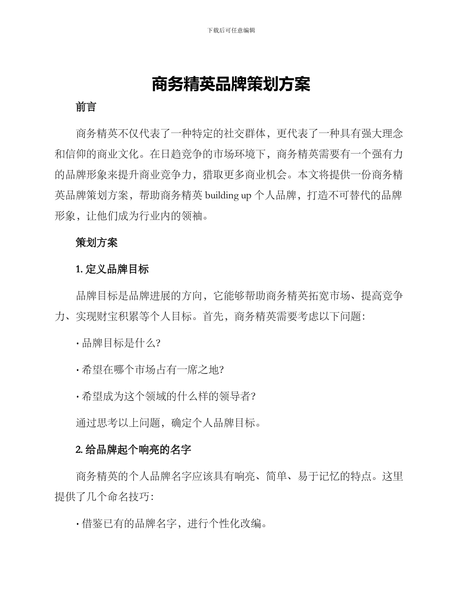 商务精英品牌策划方案_第1页