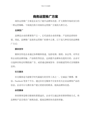 商务运营推广方案