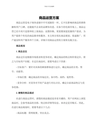 商品运营方案