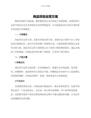 商品项目运营方案