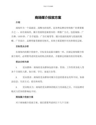商场媒介投放方案