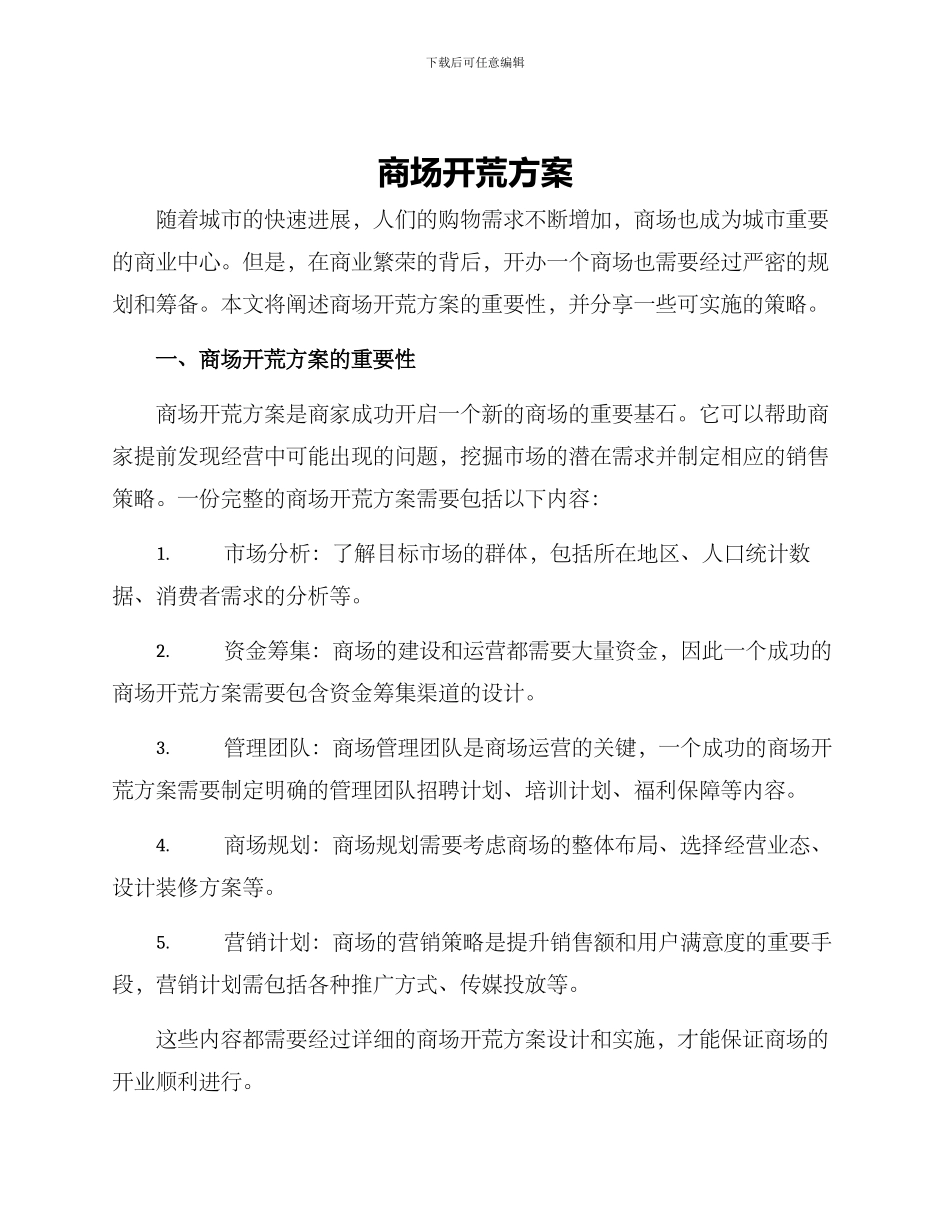 商场开荒方案_第1页