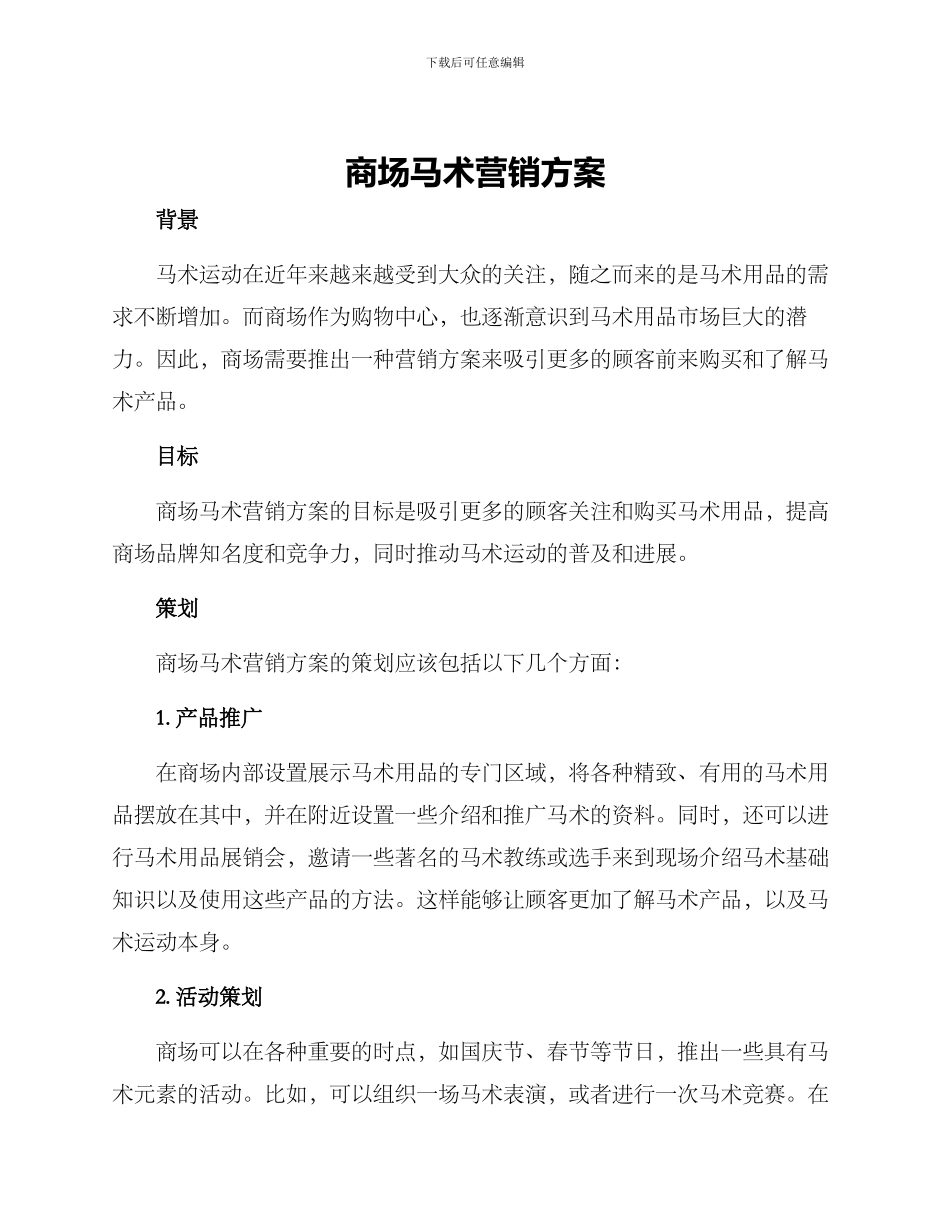 商场马术营销方案_第1页