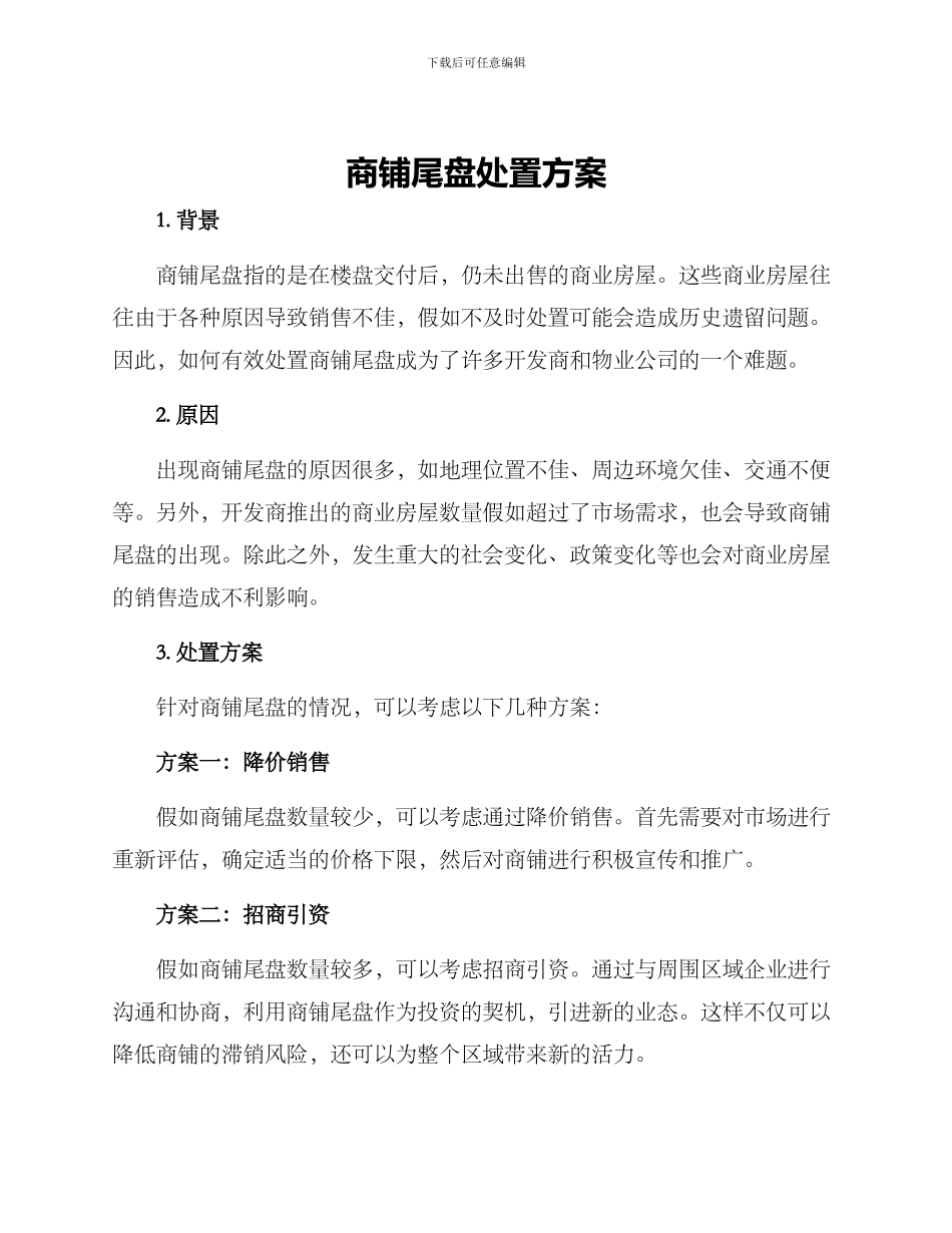 商铺尾盘处置方案_第1页