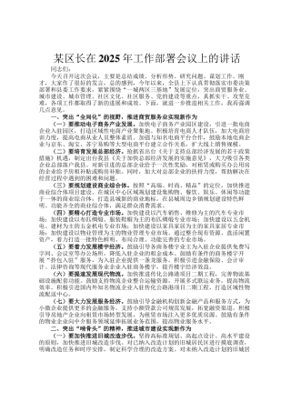 某区长在2025年工作部署会议上的讲话