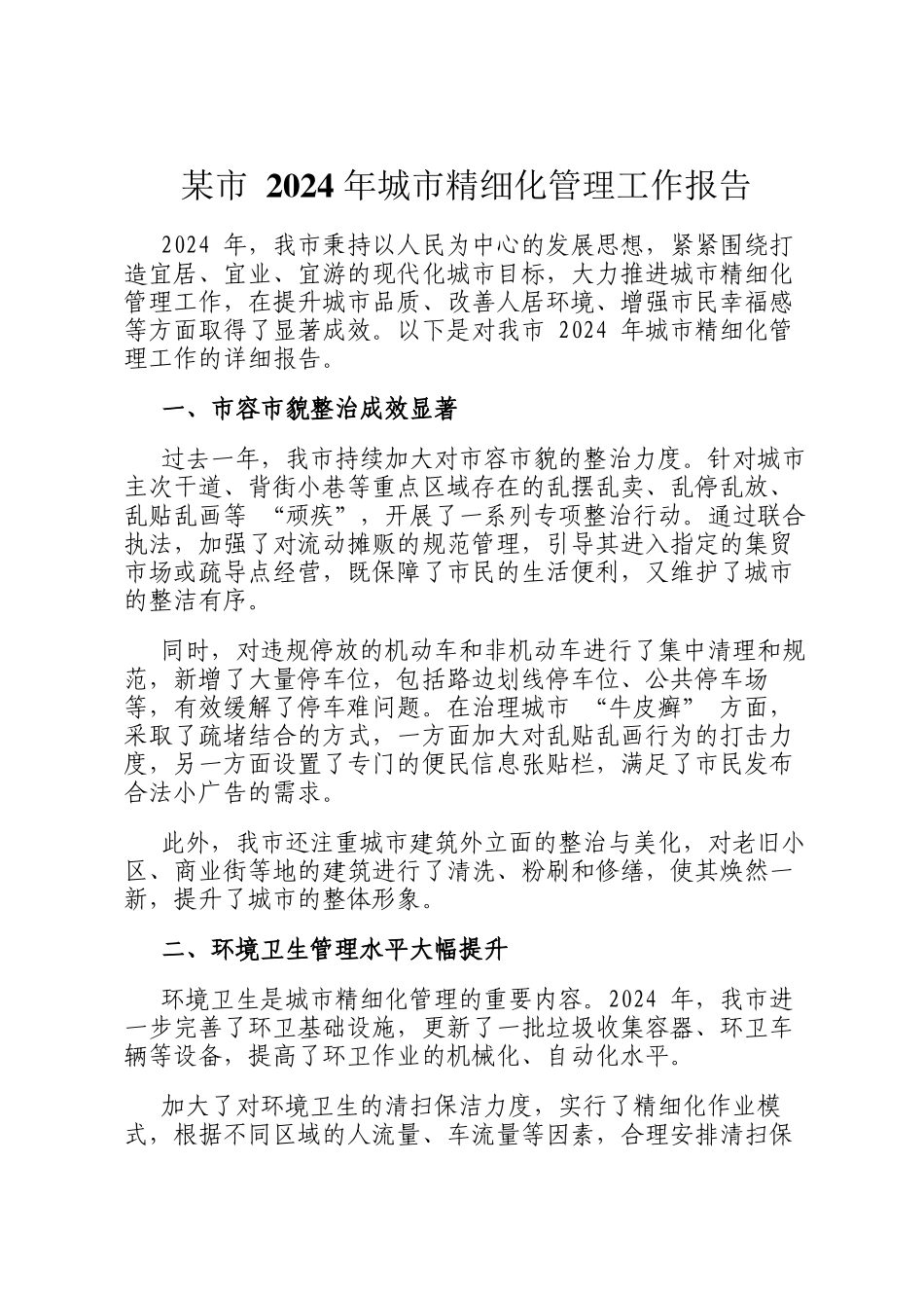 某市 2024 年城市精细化管理工作报告_第1页