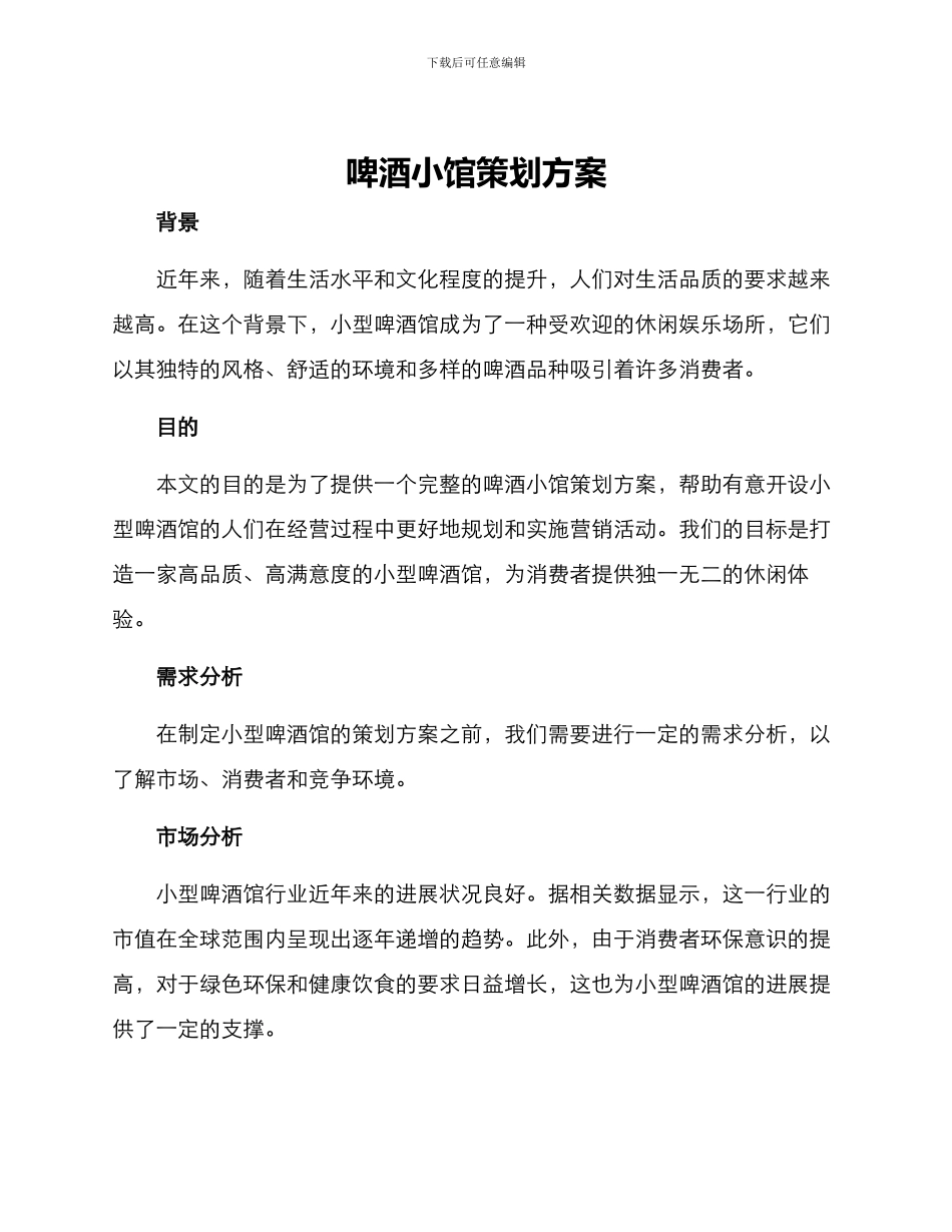 啤酒小馆策划方案_第1页