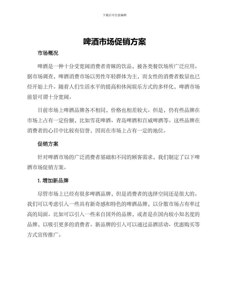 啤酒市场促销方案_第1页