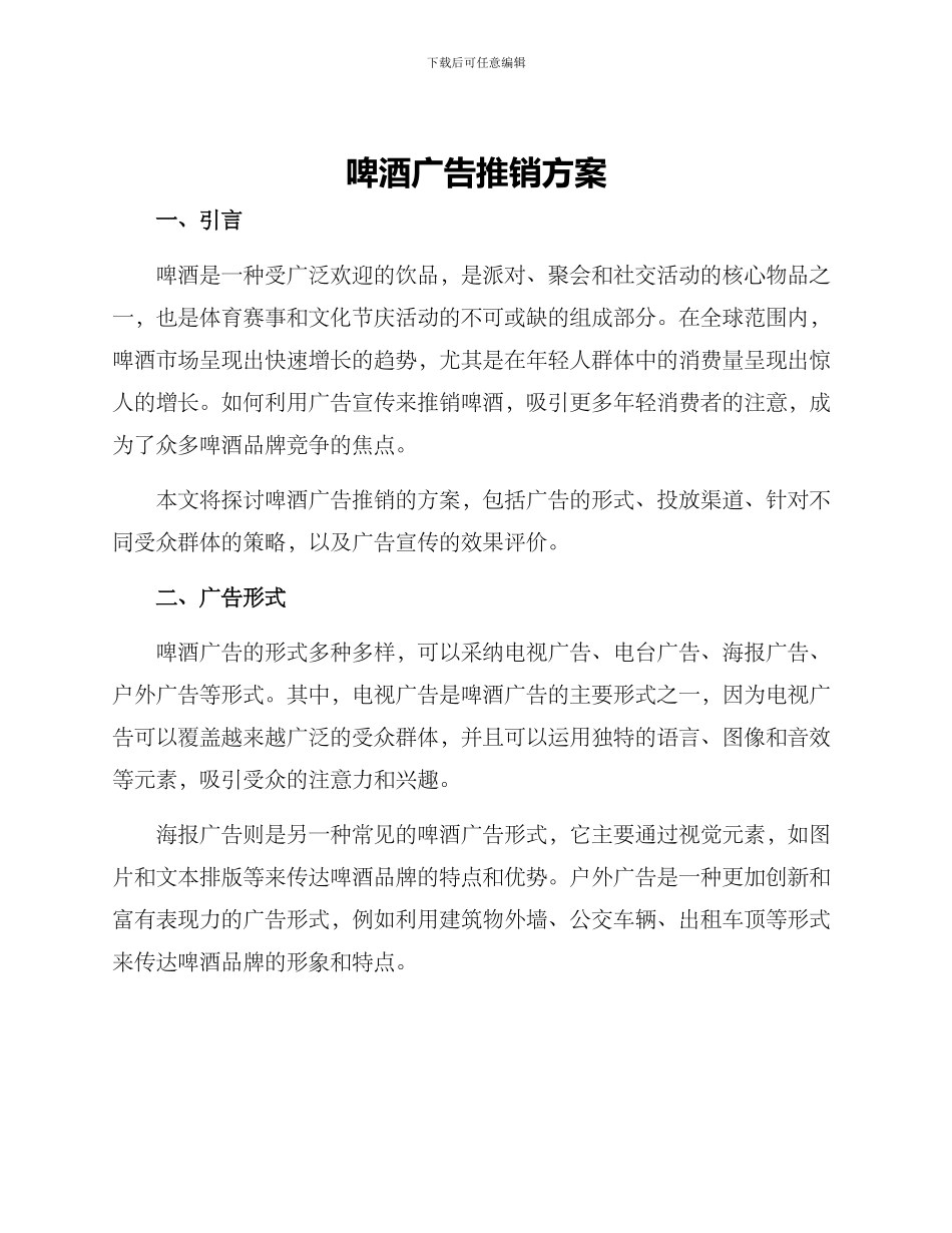 啤酒广告推销方案_第1页