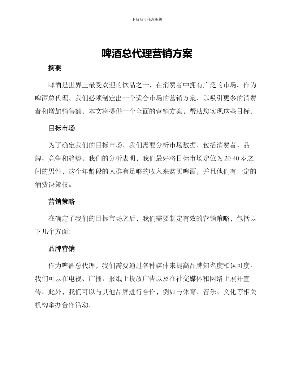 啤酒总代理营销方案_第1页