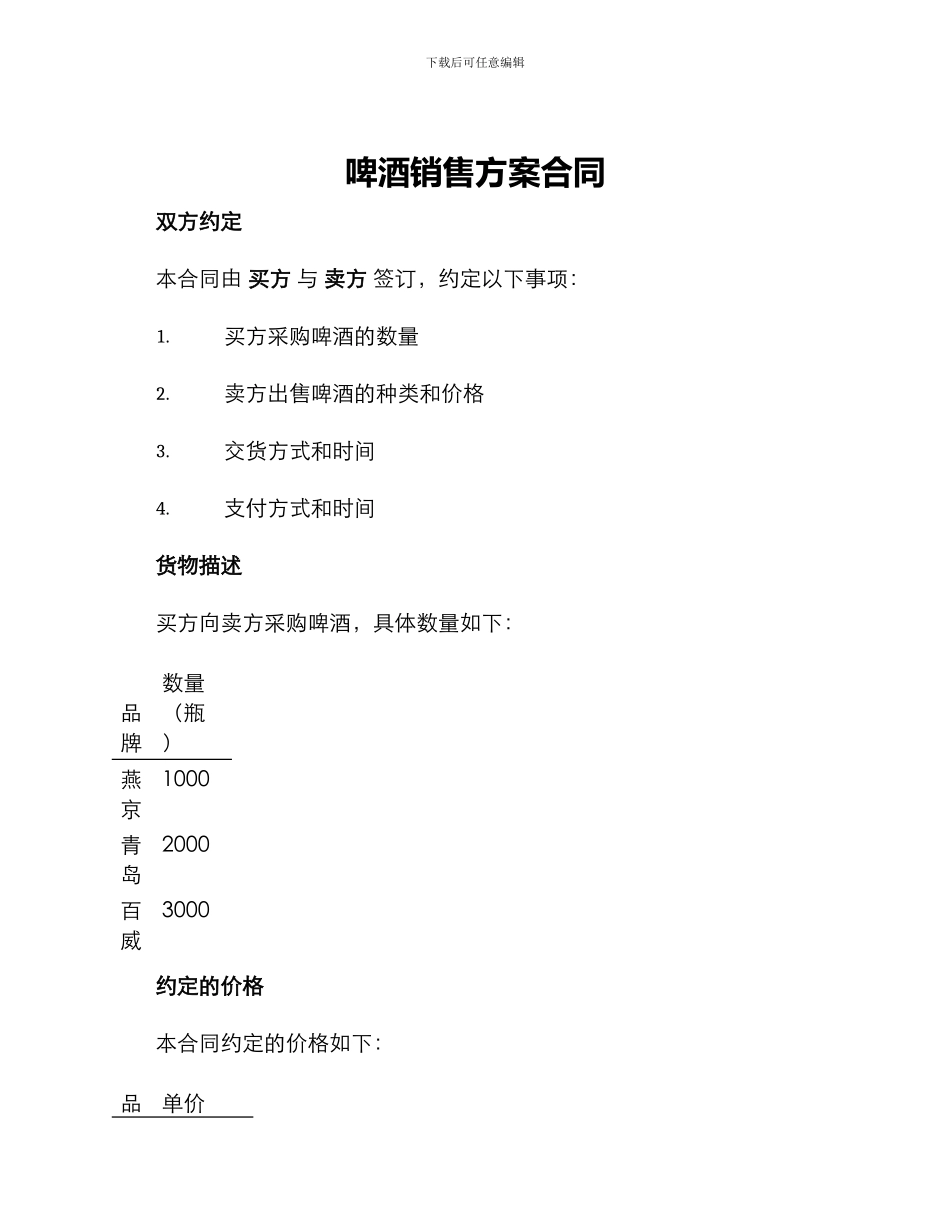 啤酒销售方案合同_第1页