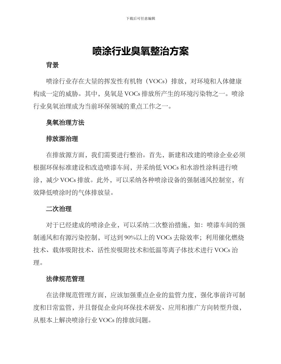 喷涂行业臭氧整治方案_第1页
