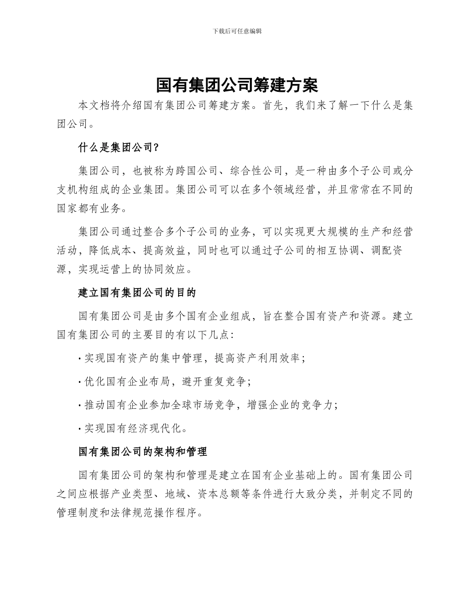 国有集团公司筹建方案_第1页