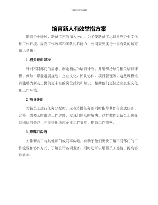 培养新人有效举措方案